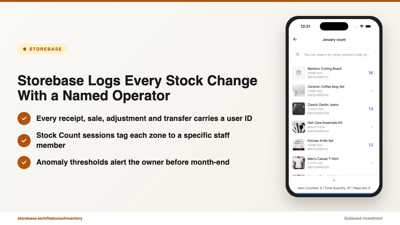 Storebase Logs Every Stock Change With a Named Operator
